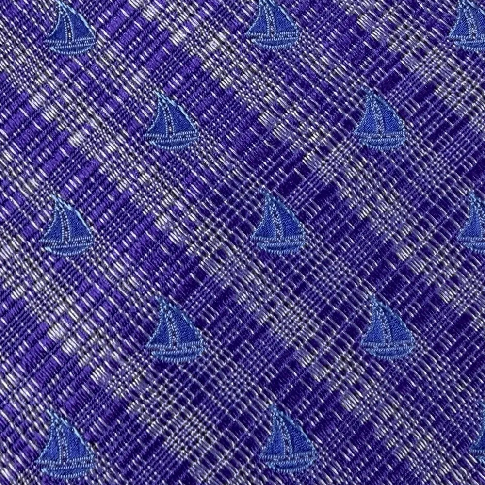 Vintage Jan Leslie Italy Silk Tie Purple Blue Sailboat Nautical Necktie 58x3.25